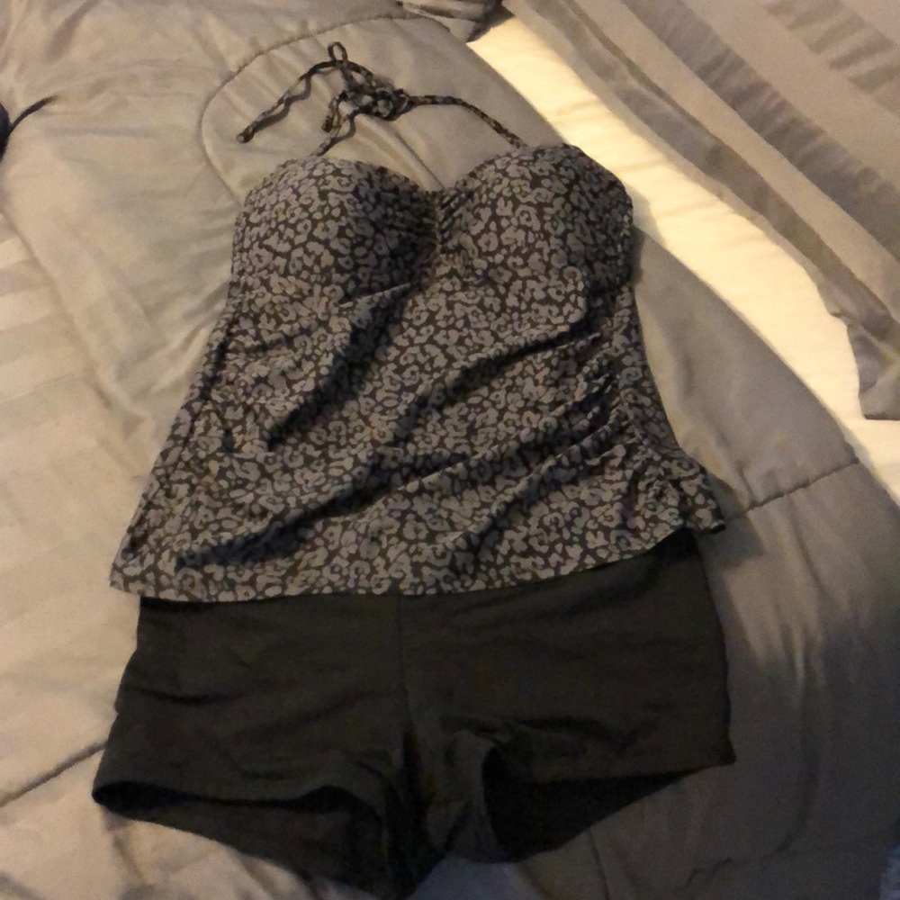 Black and gray two piece bathing suit